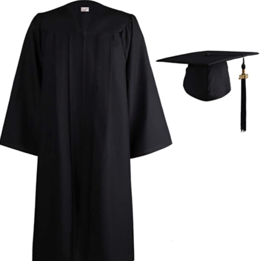 Black Graduation cap and gown with 2020 tassel